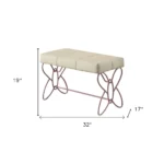 Tufted faux leather bench in white with purple metal frame for living room seating