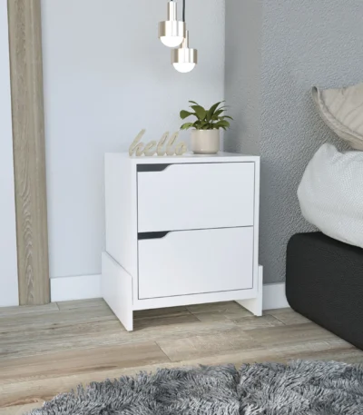 Modern nightstand with 2 drawers in glossy white compact bedside table from Goldoma