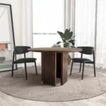 Modern Alden round solid wood dining table in walnut finish - eco-friendly and durable for dining room or kitchen