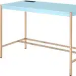 HMS 42" Baby Blue and Gold Writing Desk Elegant Computer Desk with Stylish Color Scheme – top view