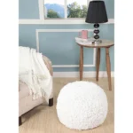 Goldoma 20" Cream Cotton Tufted Round Pouf Ottoman - Footrest & Extra Seat – styled in a modern Ottomans & Benches