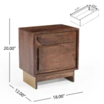 Walnut wood nightstand with drawer and shelf - modern storage side table for bedroom