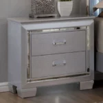 Silver LED nightstand with English dovetail drawers and glossy finish - modern luxury bedroom furniture by Goldoma