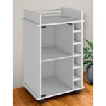 HMS Luxury Modern White Rolling Bar Cart Steel Wood Wine Storage Trolley for Dining Living Room Kitchen Hotel or Wine Cellar