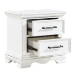 White 2-drawer nightstand with black handles made of durable wood, a classic bedside table for bedroom storage