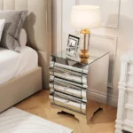 Goldoma contemporary 2-drawer wood nightstand with gold caps in bedroom setting