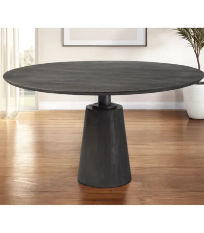 54 inch round pedestal dining table in brown solid wood and metal - Goldoma
