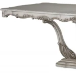44-inch off-white solid wood pedestal dining table with sintered stone marble top