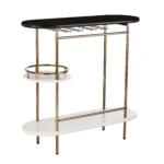 HMS Steel Serving Trolley Gold Black White Metal Oval Bar Cart with Wine Storage for Dining Living Room Hotel Restaurant Use - Image 6
