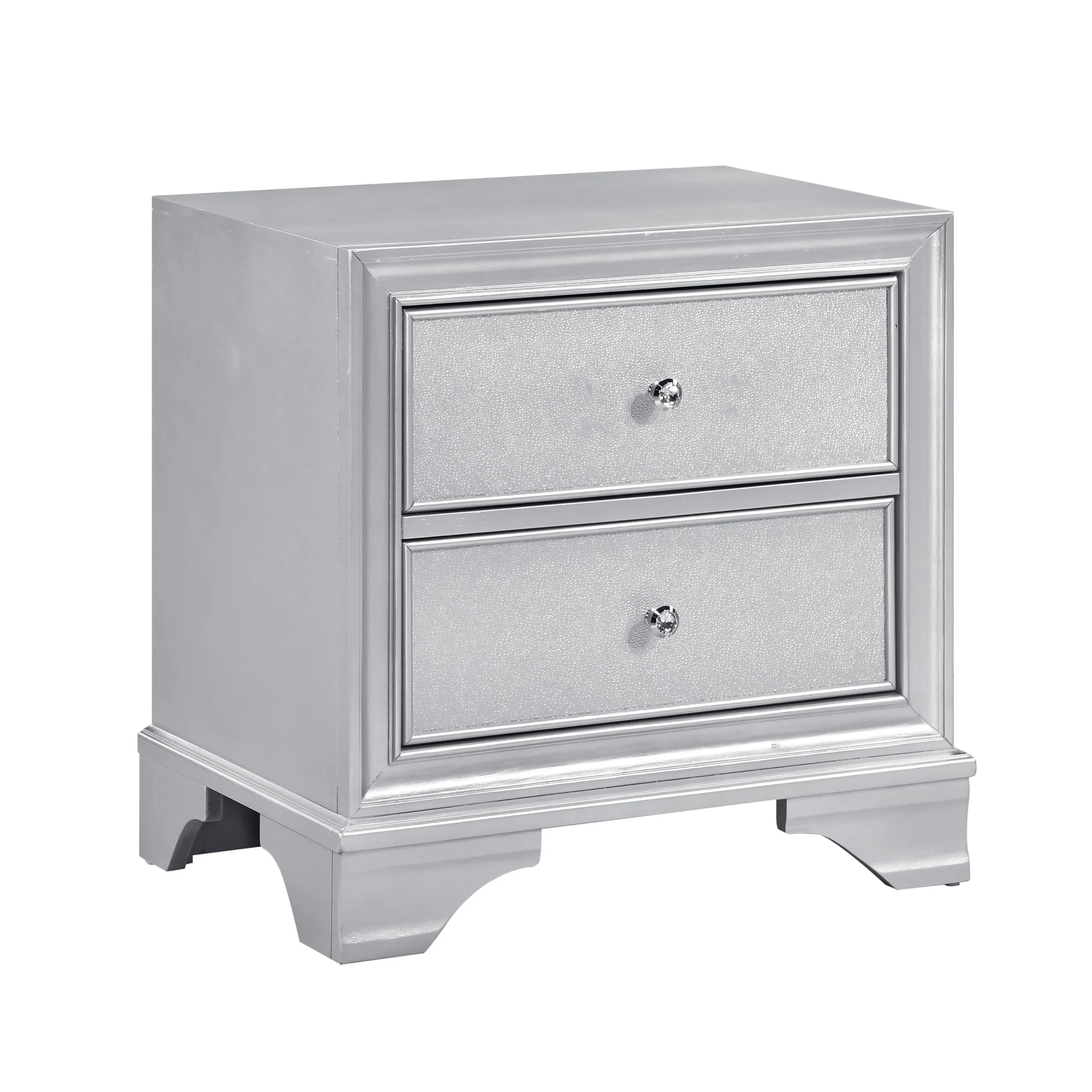 Silver Glam 2-Drawer Nightstand - Contemporary Bedside Table