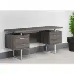 HMS 24" Modern Computer Desk with Three Drawers Black Silver Foldable Aluminum-Finished for Hotels Wooden Metal Glass