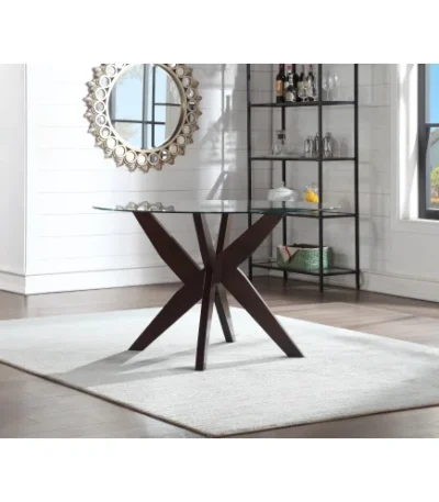 Amalie solid wood dining table with tempered glass top - dark brown square 48 inch modern design