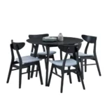 Black round dining table for 4 with wooden legs and MDF veneer top, perfect for small spaces