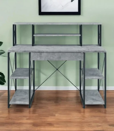 HMS 47" Gray and Black Simple Modern Design Gaming Desk Adjustable Office Computer Table Made of Wood and Metal