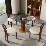 Modern sintered stone square dining table for 4 by Goldoma, white top with metal legs in dining room