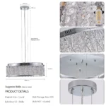 Modern Chrome Crystal Chandelier for Dining Room, 19" Round Chandeliers Adjustable Height Hanging Pendant Light Fixtures