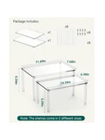 Clear acrylic countertop storage shelves with stacked spice jars on a kitchen counter