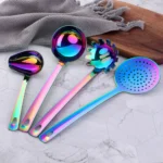 1PC Rainbow Stainless Steel Nonstick Kitchen Utensils Cooking Tool Long Serving Sets Scoop Spoon Fork Turner Ladle Cake