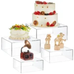 Set of 4 Frosted Acrylic Cube Display Boxes White Buffet Nesting Risers with Hollow Bottoms Cake Decorating Supplies