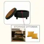 Goldoma Round Storage Ottoman with Removable Top - Modern Tufted Fabric Coffee Table Stool for Living Room – close-up detail