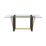 Goldoma 72" Glass Dining Table Set with Gold Sled Base – close-up detail