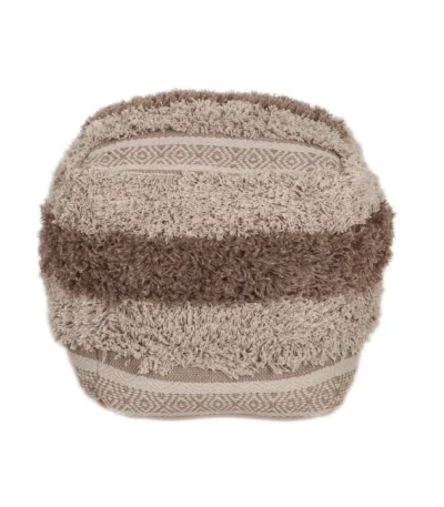 Beige striped pouf ottoman 18 inch square foot stool with natural rattan frame – perfect extra seating and footrest