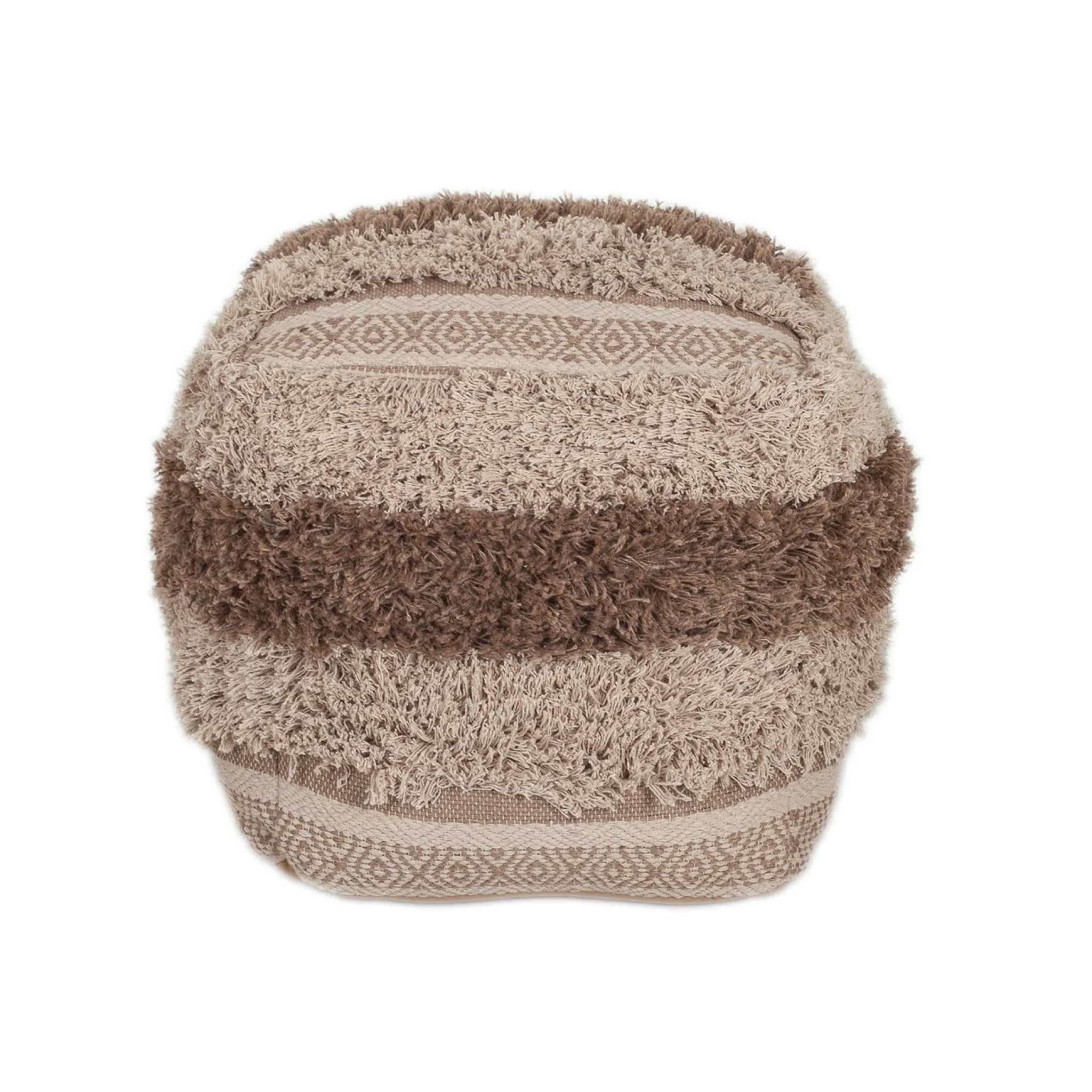Goldoma 18" Beige Striped Rattan Pouf Ottoman Square Foot Stool