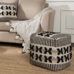 boho pouf ottoman cover handwoven cotton black natural textured floor cushion