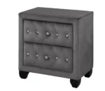 Crystal tufted velvet nightstand with two drawers and eco-friendly wood top in a modern bedroom setting