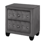 Crystal tufted velvet nightstand with two drawers and eco-friendly wood top in a modern bedroom setting