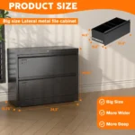 Aobabo 2 Drawer Metal Lateral File Cabinet 34.5 Inches Wide Letter Legal Size Black Assembly Required Large Deep Drawers