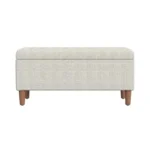 Goldoma modern accent storage bench with cream chevron woven fabric and hidden storage compartment in entryway
