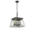 Goldoma 16-inch oak industrial 4-light pendant chandelier with metal cage, hanging over a wooden dining table in a