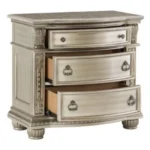 Modern marble top nightstand with three drawers in silver finish – Goldoma
