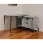HMS 48" Gray Black L-Shaped Writing Desk with Bookshelf Drawer Ergonomic Office Desk Extendable Wooden Metal for Home Office