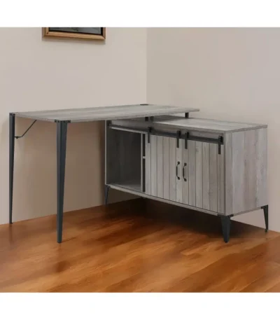 HMS 48" Gray Black L-Shaped Writing Desk with Bookshelf Drawer Ergonomic Office Desk Extendable Wooden Metal for Home Office
