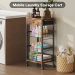 Rolling kitchen cart with fabric drawer and handle in modern kitchen