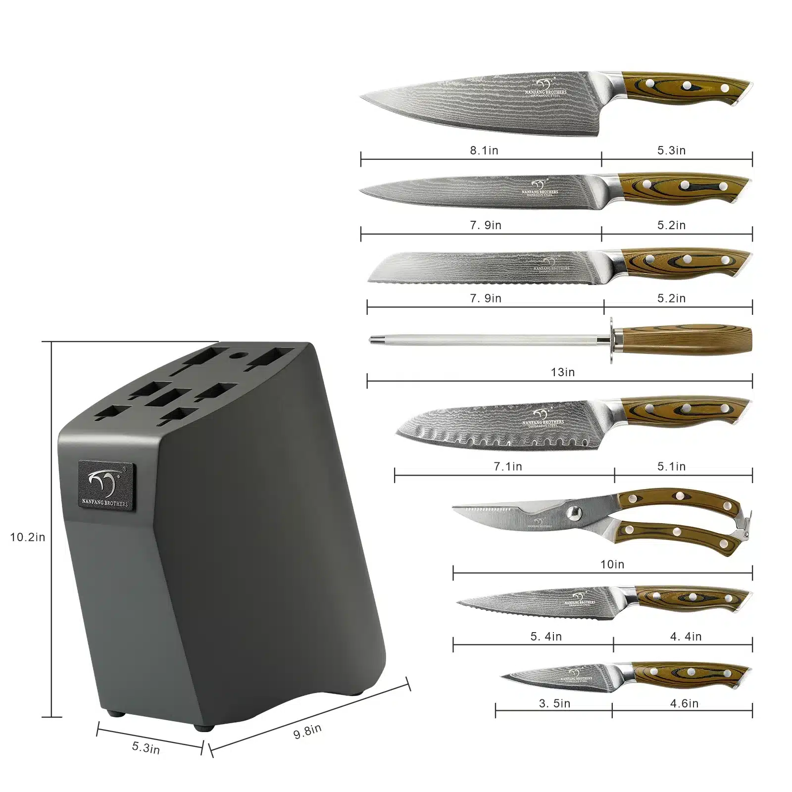 9 Pcs Home G10 Handle Multifunctional Knife Set Damascus Steel Kitchen Knife Set with Scissors Sharpening Stick