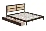 Goldoma King Size Adjustable Bed with Rattan Headboard and Storage Drawers – close-up detail