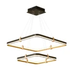 Modern Black 2-Ring LED Chandelier, Dimmable Rectangular Pendant Light for Dining Room, Kitchen Island, Living Room, Hallway