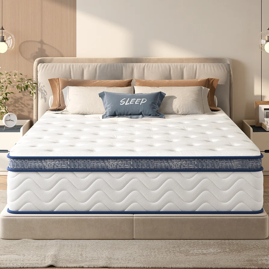 Hcbd5e87b04574fc2b58f9a98bfbf4045R.webp Goldoma 12 inch pocketed innerspring mattress with medium firm support in a modern bedroom