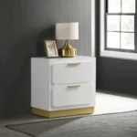Sophia white 2-drawer modern nightstand with gold accents for bedroom