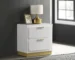 Sophia white nightstand with drawers and gold accents in a bedroom setting