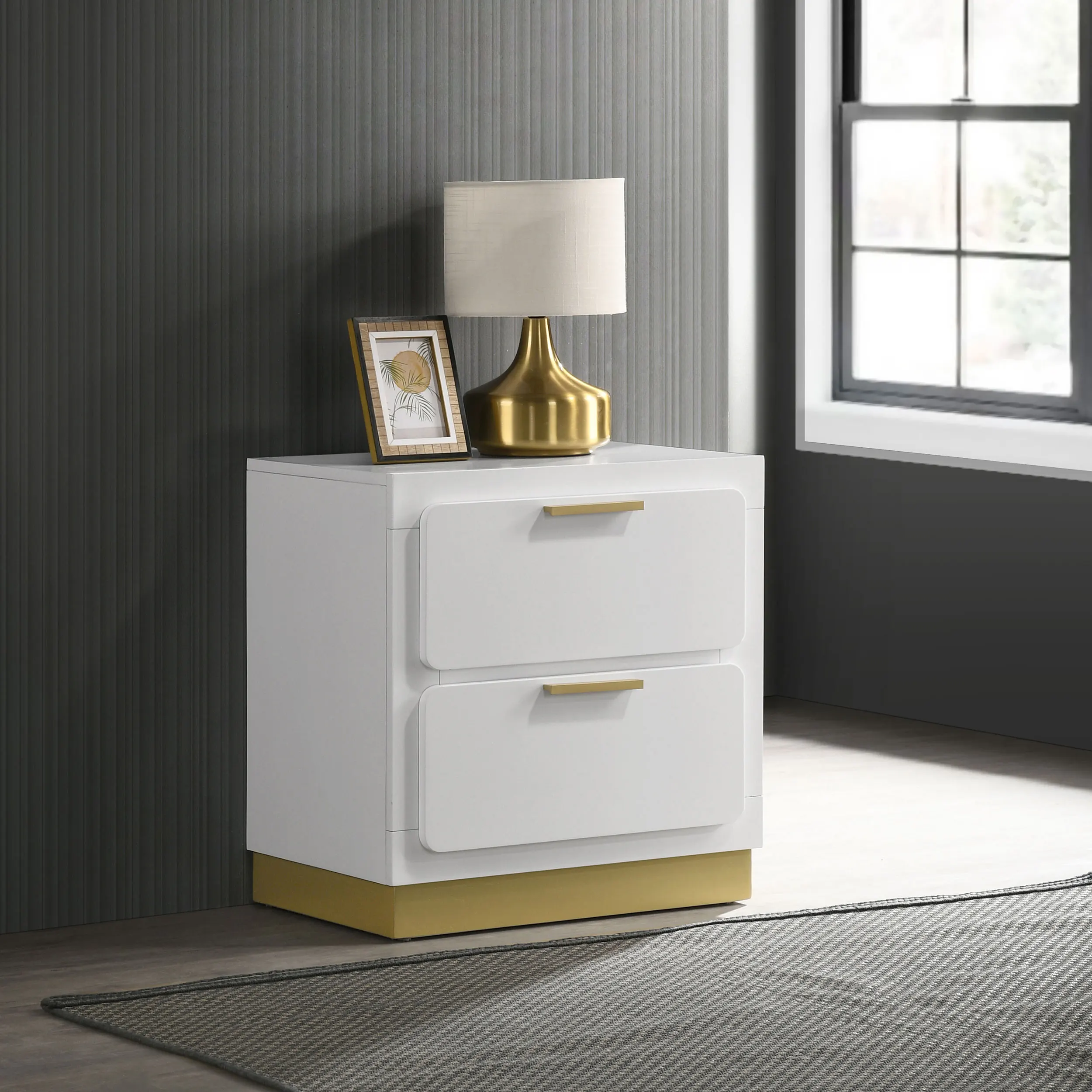 Sophia White 2-Drawer Nightstand with Gold Accents