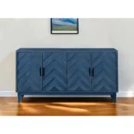 HMS 60 Blue Textural Chevron Distressed Wood Sideboard with Four Doors