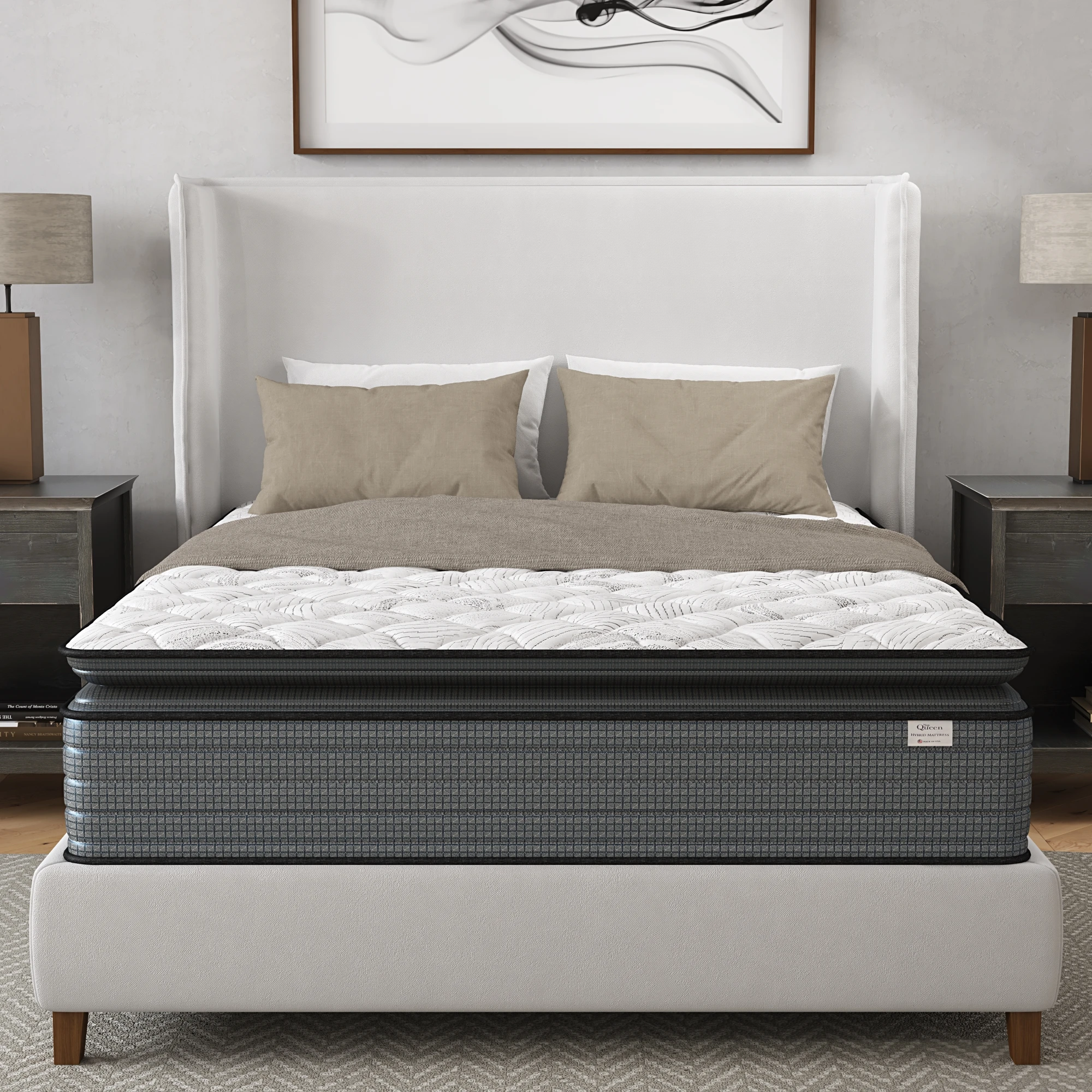 Hcc1899e164f046e8b3071261b18c16c37.webp Goldoma Queen Isabella 14-inch hybrid mattress with memory foam and pocket springs, pillow top design in a bedroom setting