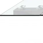 Goldoma 63-inch modern glass dining table with self-storing leaf and silver stainless steel pedestal base
