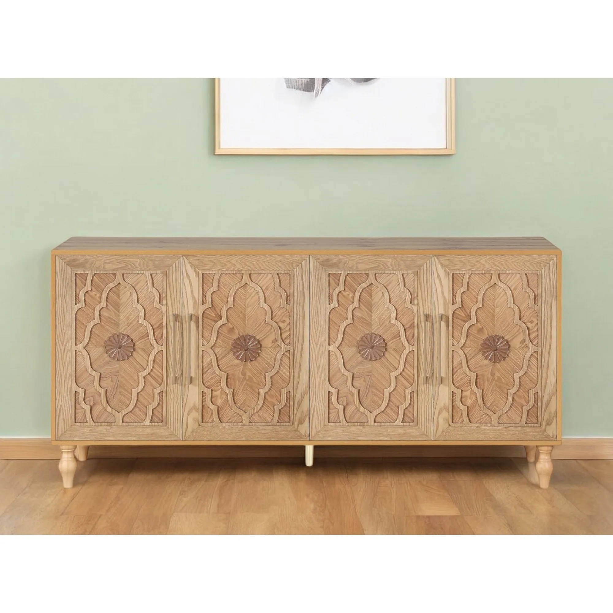 Hcc20e7bef3cc43368f5f760f59f9febfq.webp HMS 68 Natural Distressed Carved Geometric Sideboard with Four Doors - Image 1