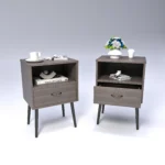 Modern grey nightstand with drawer and open shelf for bedroom or living room