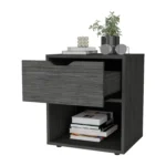 Elliott light gray nightstand with drawer and open shelf for bedside storage